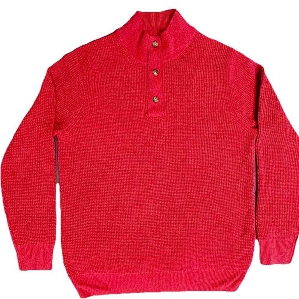 Vineyard Vines Men's Red Oysterman Button Mock Sweater Merino Wool - Size M